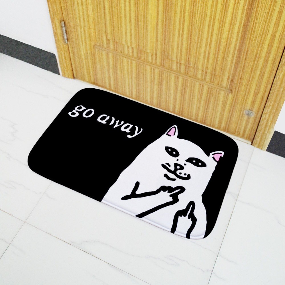 "Go Away Middle Finger Cat Cartoon Non-Slip Mat"
