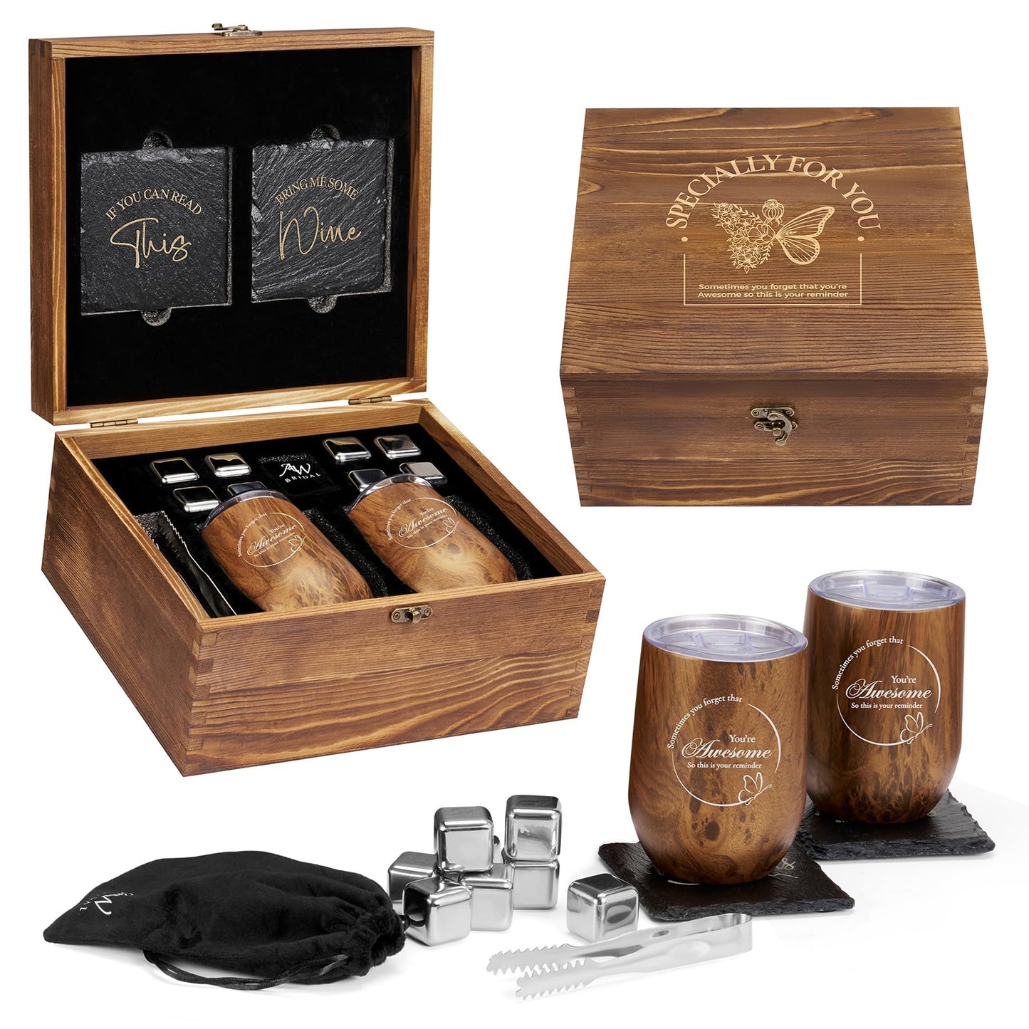 AW BRIDAL Inspirational Gifts for Women Awesome Gifts Birthday Gifts for Friends Mom Coworker - Sometimes You Forget Youre Awesome - Wine Gifts Set Wine Tumblers