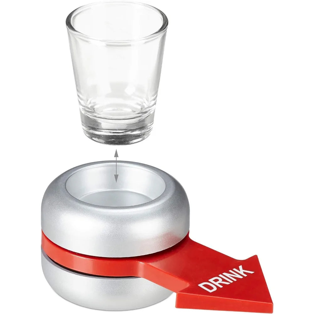 Relaxdays Drinking Game, Spin The Bottle with Red Arrow and Glass, Fun Party Gag, Shot Spinner for Adults, Party Games Toys
