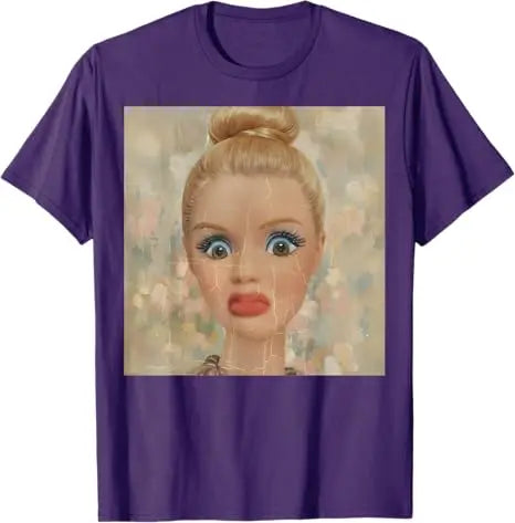 Y2k Cute Distressed Smoking Doll Face Drink Coffee Meme T-Shirt Humor Funny Doll Face Swimming Graphic Saying Tee Novelty Gift