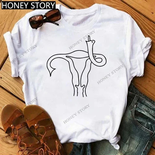 Funny Middle Finger T Shirt Gesture Middle Finger Printed Round Neck T-shirt Women Short Sleeve Harajuku