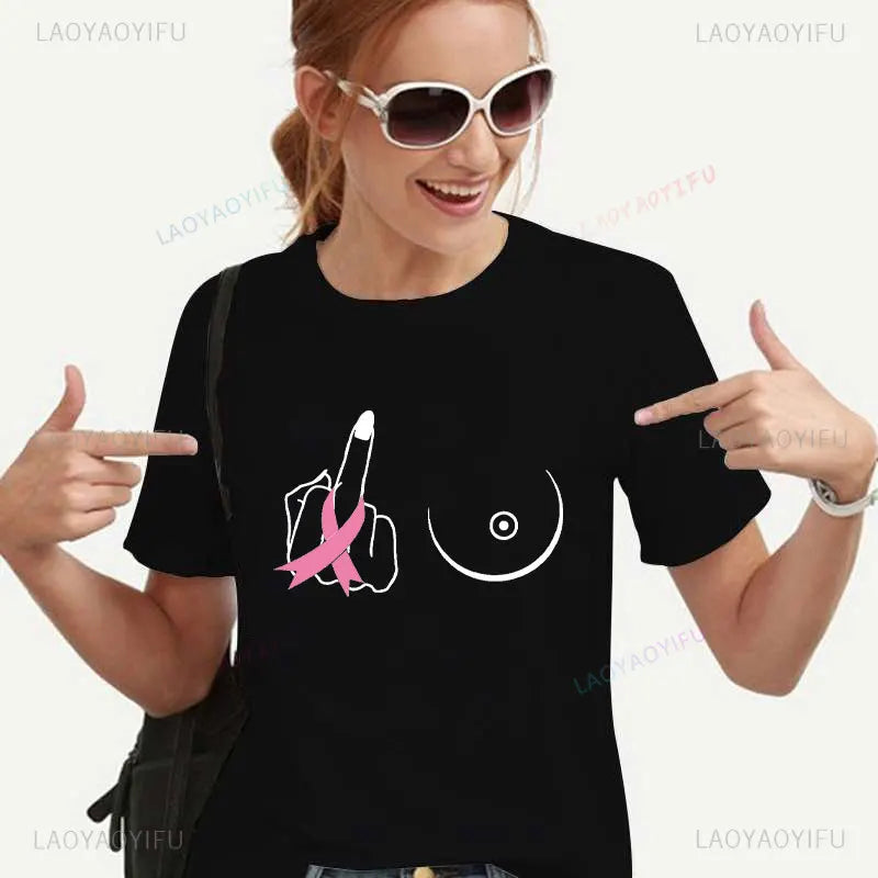 Middle Finger Breast Cancer Women T Shirt Warrior Shirt Motivational Printing T-shirt Cotton Short Sleeve Tshirt Female Clothes