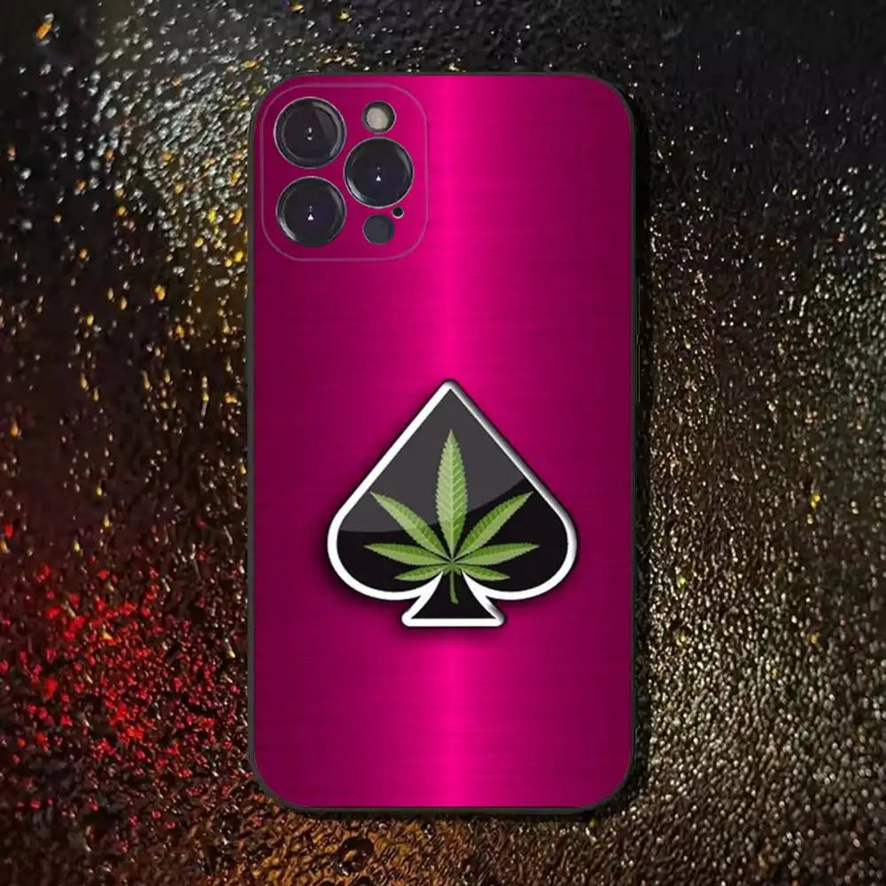 Leaf Weed 420 Smoking Phone Case For iPhone 17,16,15,14,13,12,11 Plus,Pro Max,XS,X,XR,SE,Mini,8,7,Soft Silicone Black Cover