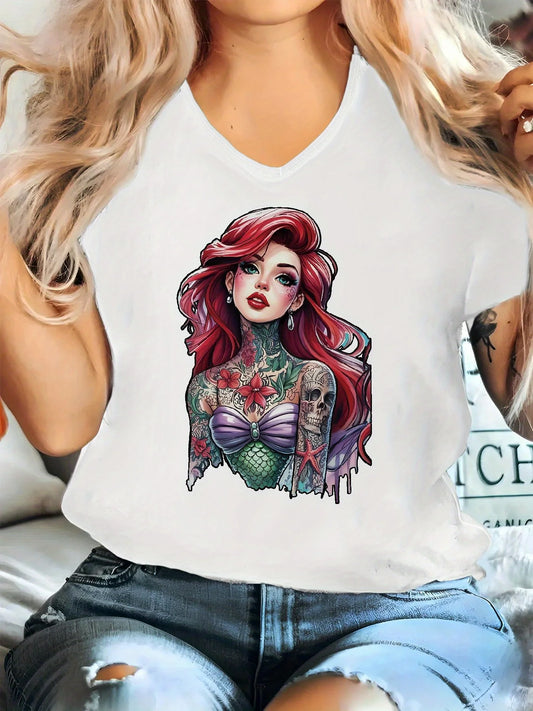 Gothic Dark Princess Graphic T-Shirt Sleeve with Skull & Floral Design Perfect for Commuting or Gifting Gothic T Shirt