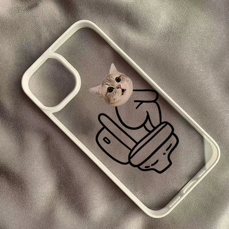 Funny Meme Cartoon Cat Phone Case for iPhone 16 17 15 14 11 12 13 Pro Max 16E Air X XR XS 7 8 Plus SE 2022 TPU Shockproof Cover