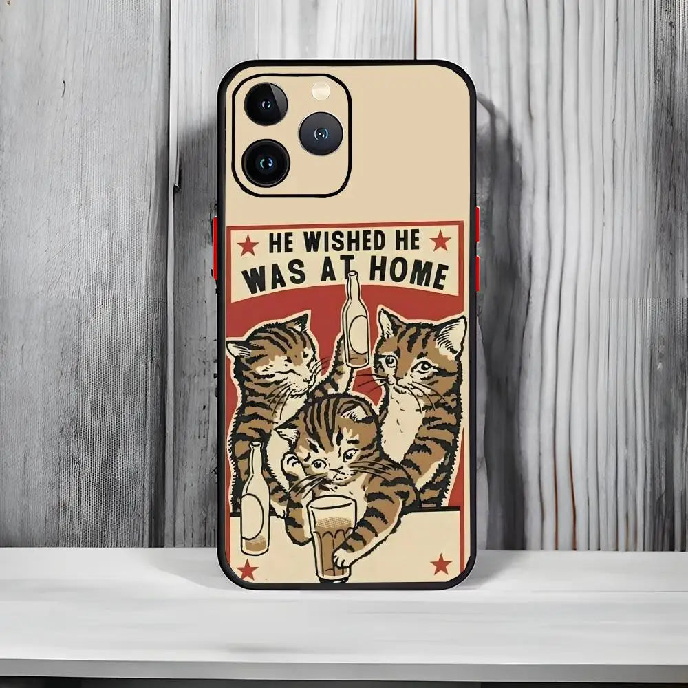Drunk Cats Phone Case Black Matte Thin Phone Case For iPhone17 16 15 14 13 ProMax