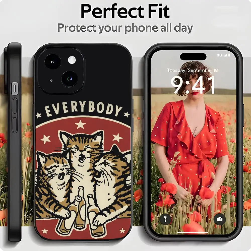 Drunk Cats Phone Case Black Matte Thin Phone Case For iPhone17 16 15 14 13 ProMax