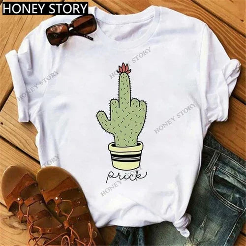 Funny Middle Finger T Shirt Gesture Middle Finger Printed Round Neck T-shirt Women Short Sleeve Harajuku