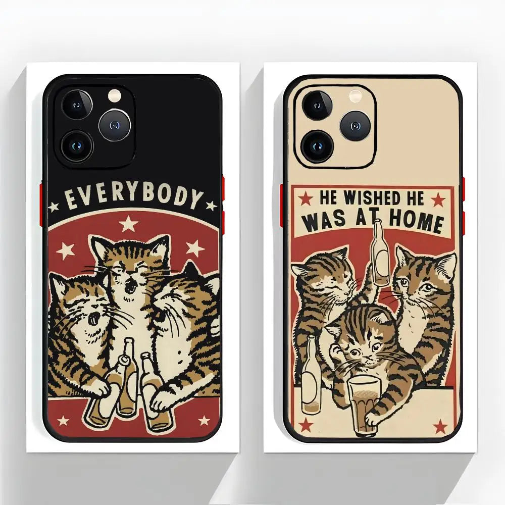 Drunk Cats Phone Case Black Matte Thin Phone Case For iPhone17 16 15 14 13 ProMax