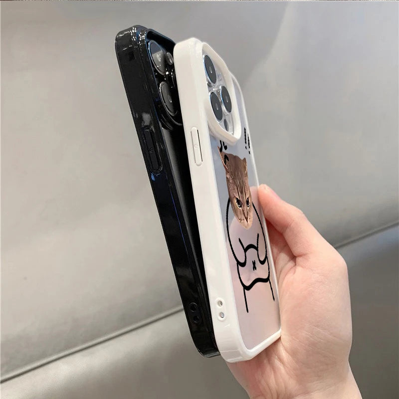 Funny Meme Cartoon Cat Phone Case for iPhone 16 17 15 14 11 12 13 Pro Max 16E Air X XR XS 7 8 Plus SE 2022 TPU Shockproof Cover