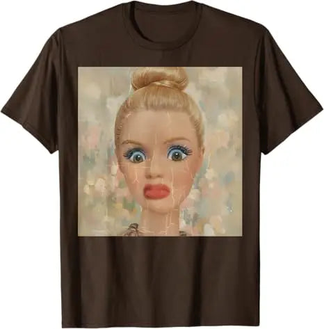 Y2k Cute Distressed Smoking Doll Face Drink Coffee Meme T-Shirt Humor Funny Doll Face Swimming Graphic Saying Tee Novelty Gift