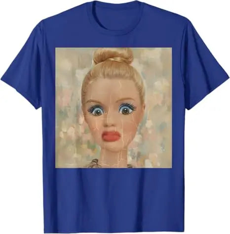 Y2k Cute Distressed Smoking Doll Face Drink Coffee Meme T-Shirt Humor Funny Doll Face Swimming Graphic Saying Tee Novelty Gift