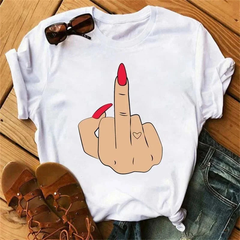 Cartoon Plus Size T-Shirt Women Fashion New Graphic Finger Nail Cute Printed Top Female Tee Shirt Ladies Clothes T-shirts
