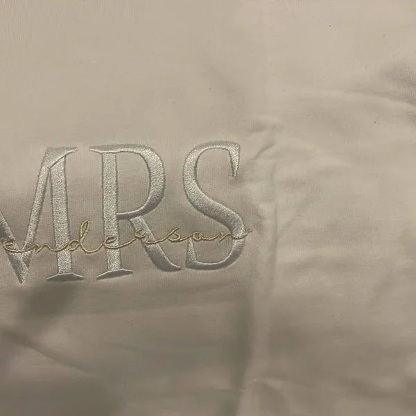Custom Mrs. Embroidered Sweatshirt, Gift for future Mrs & Mr engagement gift, bride to be, date on sleeve, Valentine's Day gift