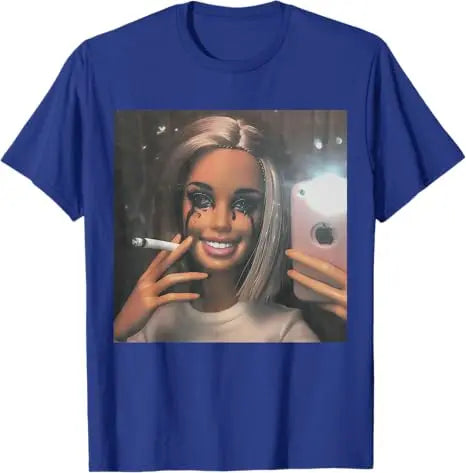 Dark Humor Doll Smoking Selfie Parody Sarcastic Joke Funny T-Shirt Novelty Gift Girls Fashion Aesthetic Clothes Streetwear Tee
