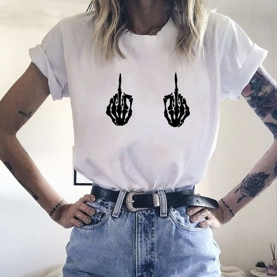 Graphic Short Sleeve T-Shirt with Middle Finger Print