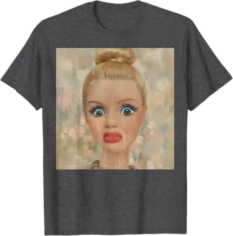 Y2k Cute Distressed Smoking Doll Face Drink Coffee Meme T-Shirt Humor Funny Doll Face Swimming Graphic Saying Tee Novelty Gift