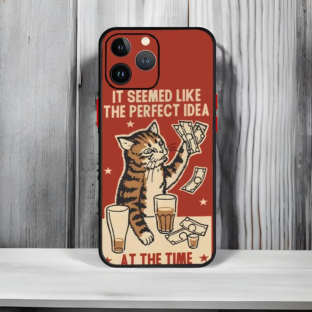 Drunk Cats Phone Case Black Matte Thin Phone Case For iPhone17 16 15 14 13 ProMax