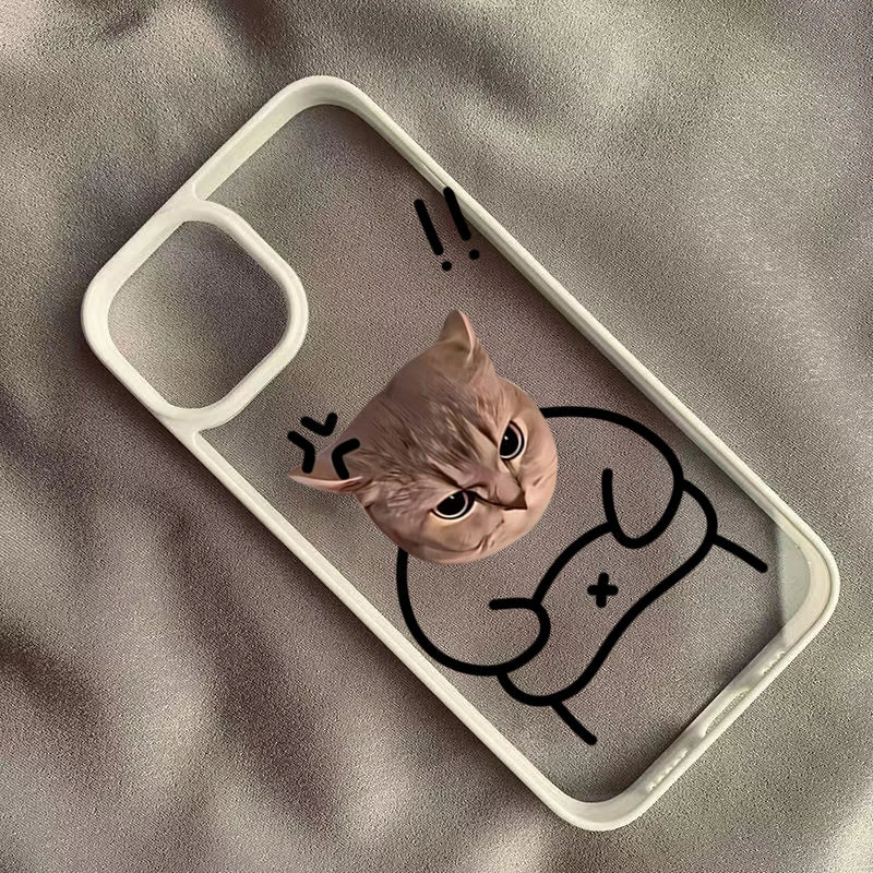Funny Meme Cartoon Cat Phone Case for iPhone 16 17 15 14 11 12 13 Pro Max 16E Air X XR XS 7 8 Plus SE 2022 TPU Shockproof Cover
