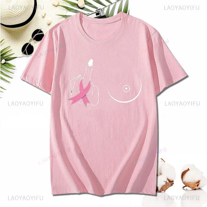 Middle Finger Breast Cancer Women T Shirt Warrior Shirt Motivational Printing T-shirt Cotton Short Sleeve Tshirt Female Clothes