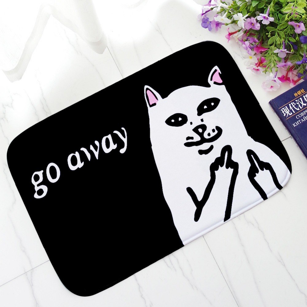 "Go Away Middle Finger Cat Cartoon Non-Slip Mat"