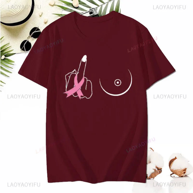 Middle Finger Breast Cancer Women T Shirt Warrior Shirt Motivational Printing T-shirt Cotton Short Sleeve Tshirt Female Clothes