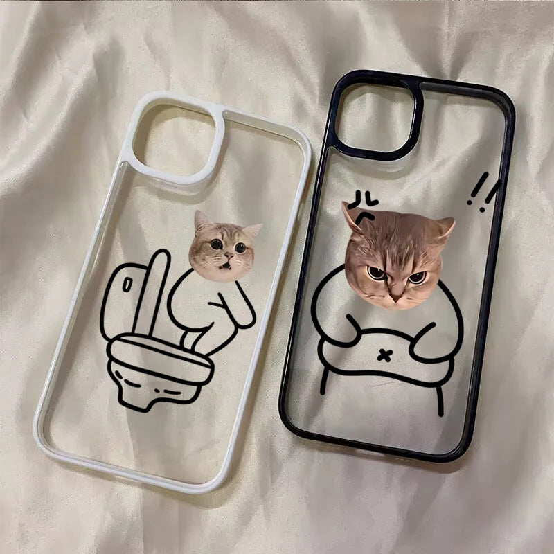 Funny Meme Cartoon Cat Phone Case for iPhone 16 17 15 14 11 12 13 Pro Max 16E Air X XR XS 7 8 Plus SE 2022 TPU Shockproof Cover