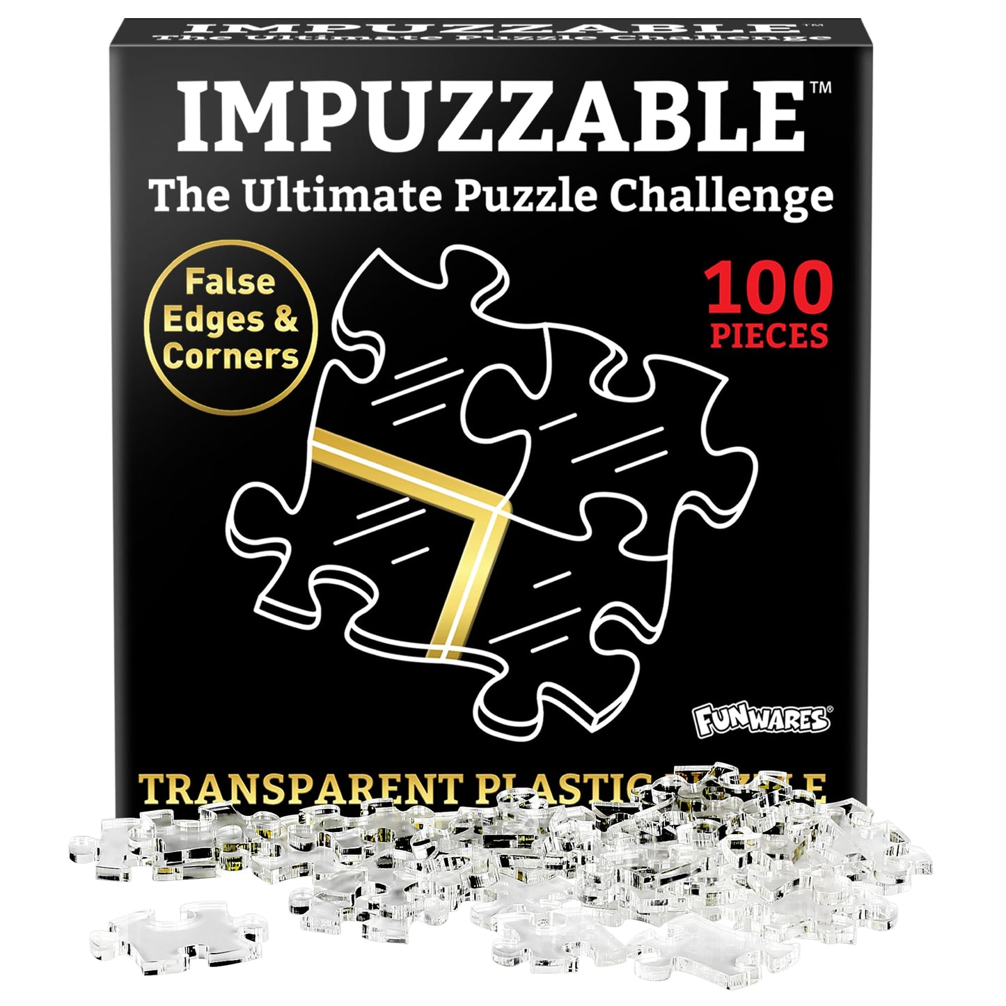 Funwares ImPuzzable Insanely Impossible Puzzle: Clear Acrylic Jigsaw Puzzle for Adults Every Piece Unique False Edges False Corners Hardest Puzzle for Adults White Elephant Gift! 100 Piece Puzzle