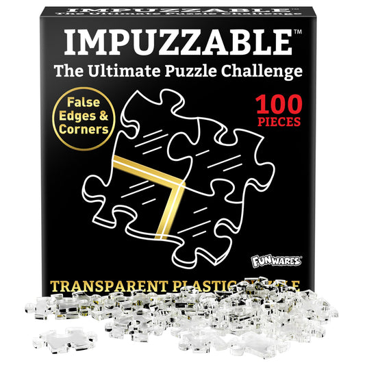 Funwares ImPuzzable Insanely Impossible Puzzle: Clear Acrylic Jigsaw Puzzle for Adults Every Piece Unique False Edges False Corners Hardest Puzzle for Adults White Elephant Gift! 100 Piece Puzzle