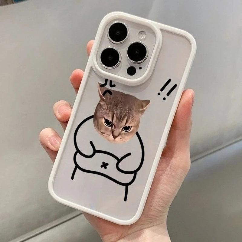 Funny Meme Cartoon Cat Phone Case for iPhone 16 17 15 14 11 12 13 Pro Max 16E Air X XR XS 7 8 Plus SE 2022 TPU Shockproof Cover