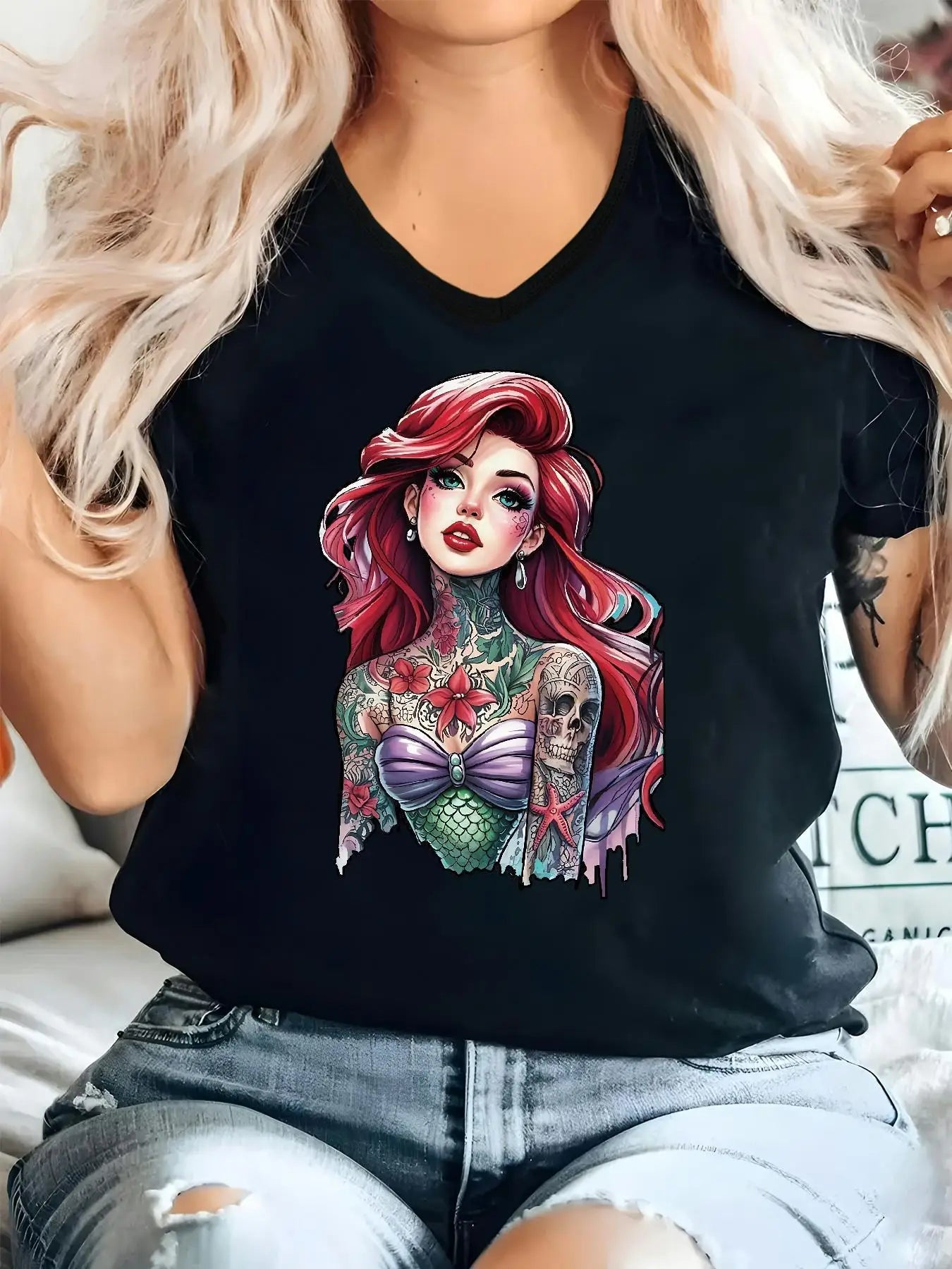 Gothic Dark Princess Graphic T-Shirt Sleeve with Skull & Floral Design Perfect for Commuting or Gifting Gothic T Shirt