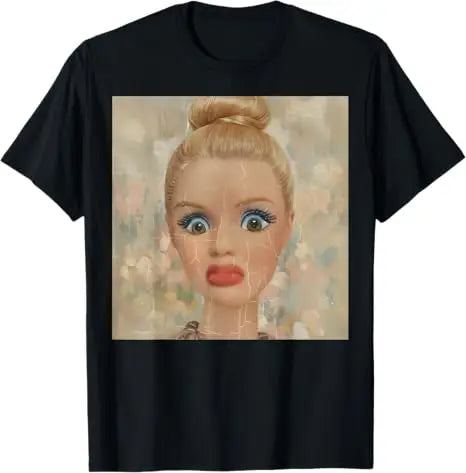 Y2k Cute Distressed Smoking Doll Face Drink Coffee Meme T-Shirt Humor Funny Doll Face Swimming Graphic Saying Tee Novelty Gift