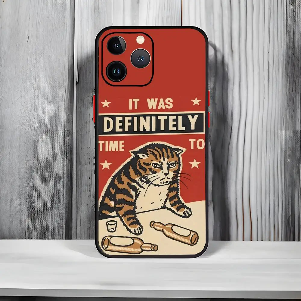 Drunk Cats Phone Case Black Matte Thin Phone Case For iPhone17 16 15 14 13 ProMax