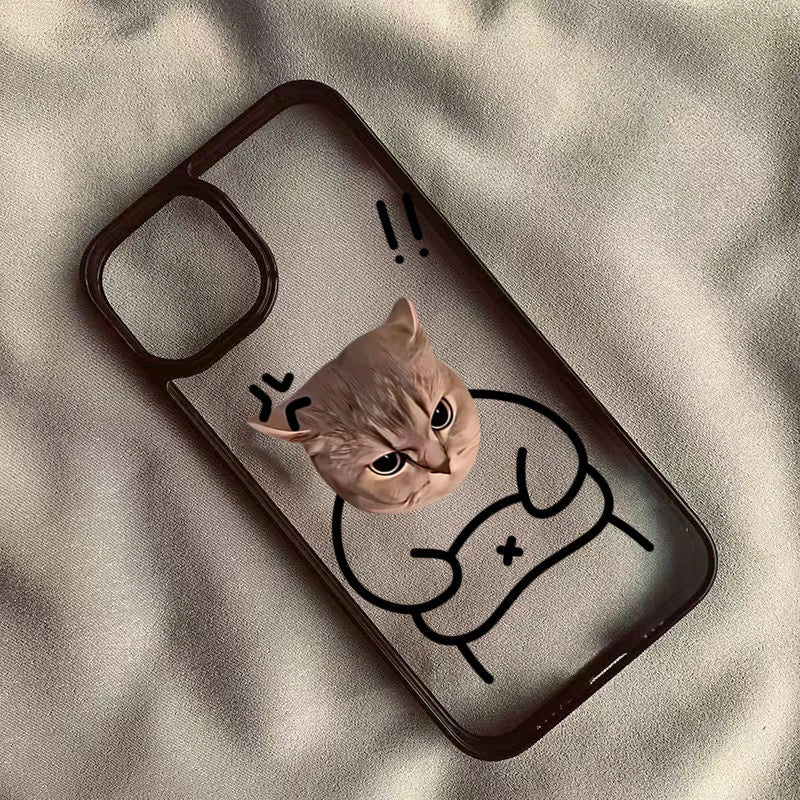 Funny Meme Cartoon Cat Phone Case for iPhone 16 17 15 14 11 12 13 Pro Max 16E Air X XR XS 7 8 Plus SE 2022 TPU Shockproof Cover
