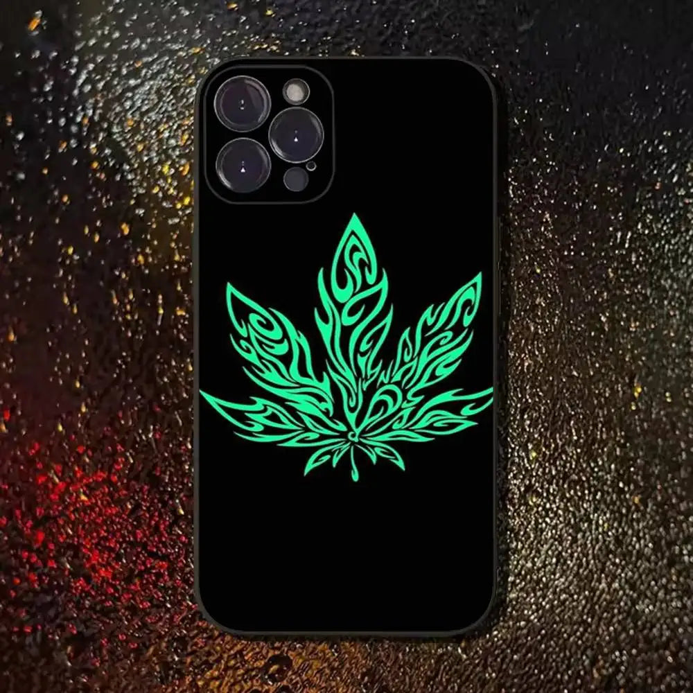 Leaf Weed 420 Smoking Phone Case For iPhone 17,16,15,14,13,12,11 Plus,Pro Max,XS,X,XR,SE,Mini,8,7,Soft Silicone Black Cover