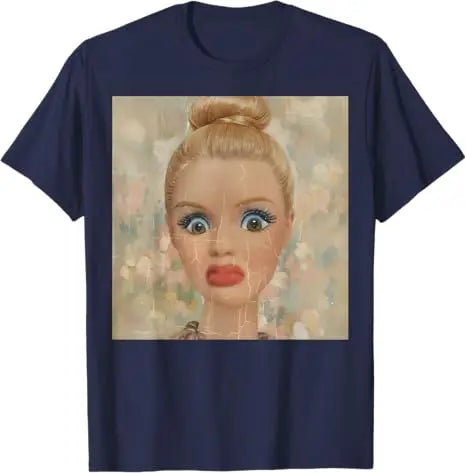 Y2k Cute Distressed Smoking Doll Face Drink Coffee Meme T-Shirt Humor Funny Doll Face Swimming Graphic Saying Tee Novelty Gift
