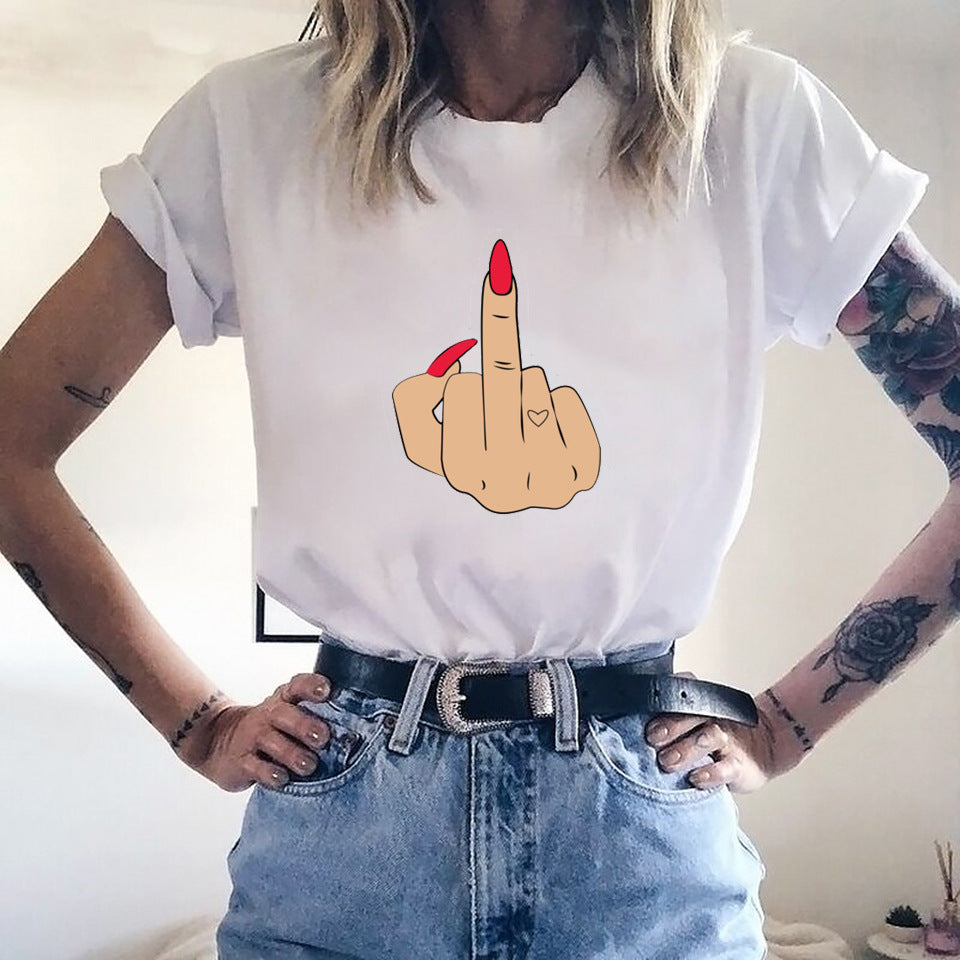 Graphic Short Sleeve T-Shirt with Middle Finger Print