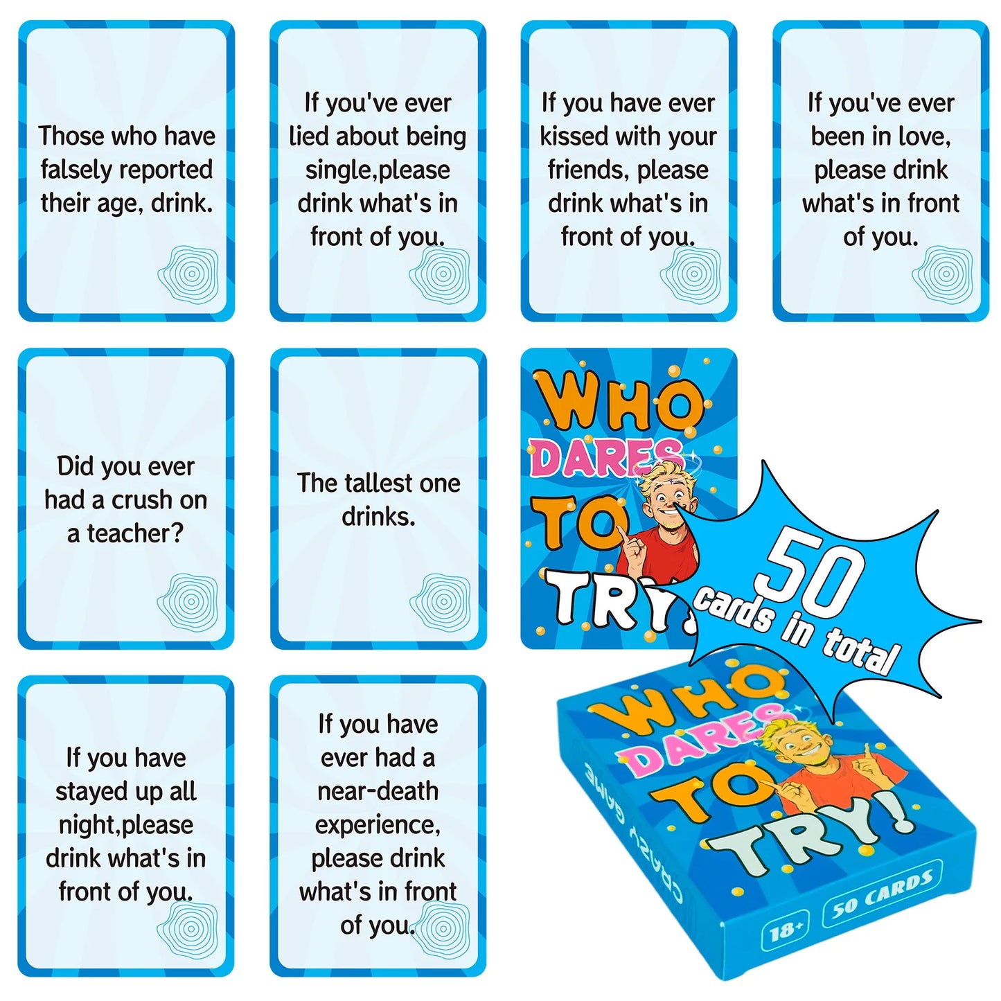 50PCS English Drinking Game Cards Fun Interactive Tabletop Party Game for Adults Party Card Game for House Parties