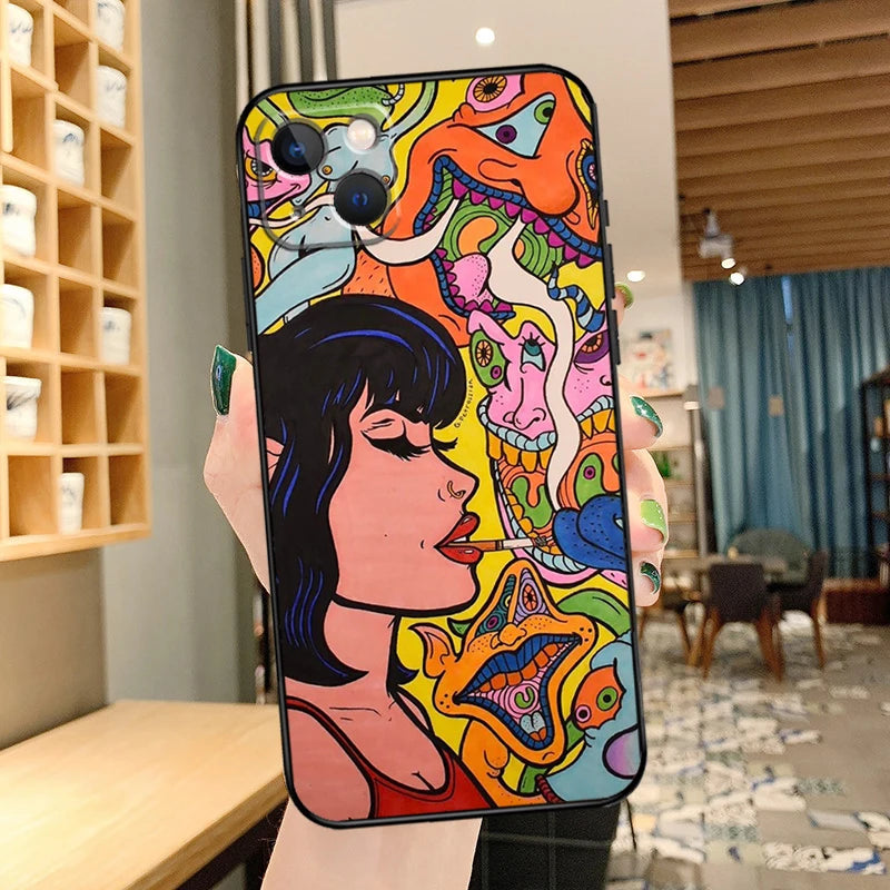 Weed Design Crazy Smoking Phone Case For iPhone 14 Pro Max 17 Air 16 15 11 12 13 Pro Max mini 15 16 Plus 16e Cover