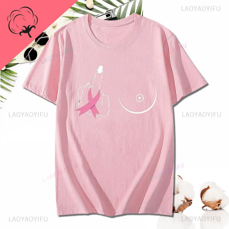 Middle Finger Breast Cancer Women T Shirt Warrior Shirt Motivational Printing T-shirt Cotton Short Sleeve Tshirt Female Clothes