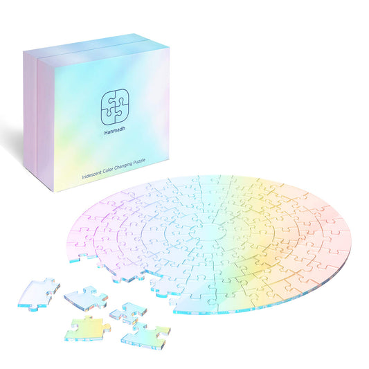 Hanmadh Clear Impossible Round Jigsaw Puzzle - Unique Color Changing Iridescent Acrylic 100 Pieces Adult Puzzle Gift Without Picture - DIY Home Decor Art Piece