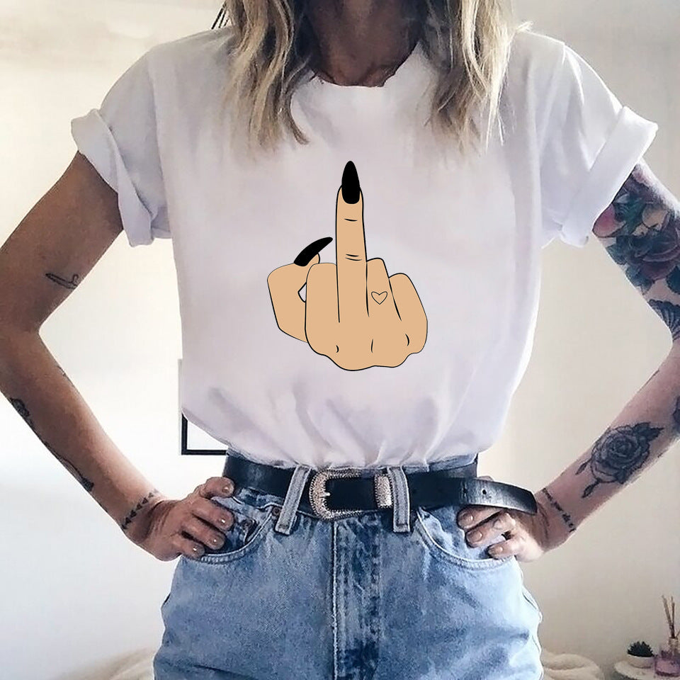 Graphic Short Sleeve T-Shirt with Middle Finger Print
