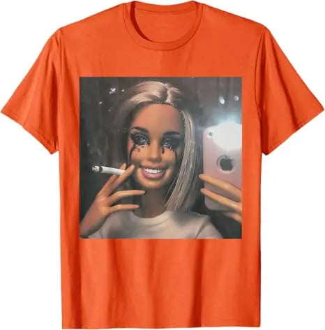 Dark Humor Doll Smoking Selfie Parody Sarcastic Joke Funny T-Shirt Novelty Gift Girls Fashion Aesthetic Clothes Streetwear Tee