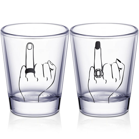 Bride and Groom Glasses 2 Pieces Ring Finger Wedding Wine Glasses Funny Bride Wine Glass 2 oz Wine Glasses Mr and Mrs Engagement Gifts Stemless Wine Glass for Newlyweds Couples (1.93 Inch Cool)