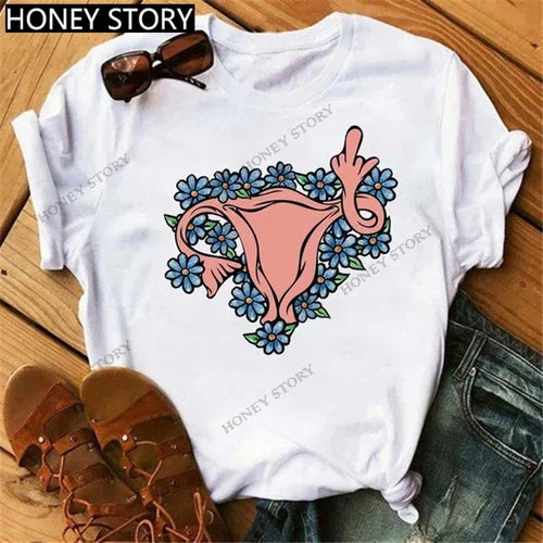 Funny Middle Finger T Shirt Gesture Middle Finger Printed Round Neck T-shirt Women Short Sleeve Harajuku