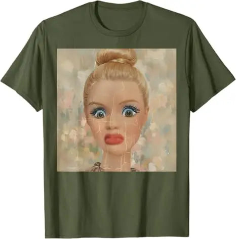 Y2k Cute Distressed Smoking Doll Face Drink Coffee Meme T-Shirt Humor Funny Doll Face Swimming Graphic Saying Tee Novelty Gift