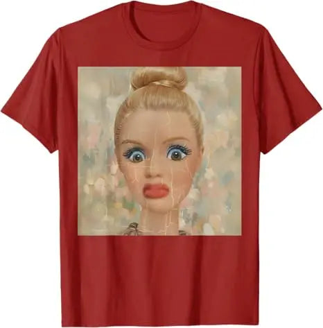 Y2k Cute Distressed Smoking Doll Face Drink Coffee Meme T-Shirt Humor Funny Doll Face Swimming Graphic Saying Tee Novelty Gift