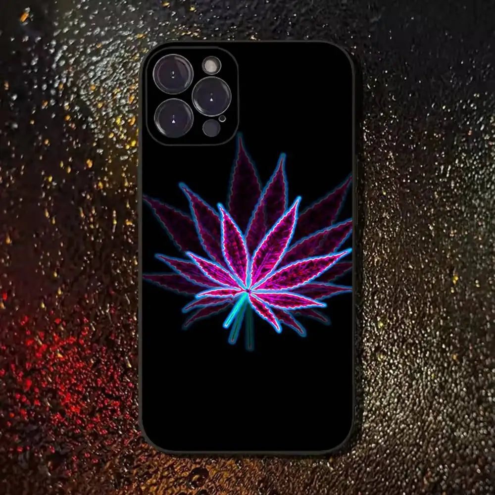 Leaf Weed 420 Smoking Phone Case For iPhone 17,16,15,14,13,12,11 Plus,Pro Max,XS,X,XR,SE,Mini,8,7,Soft Silicone Black Cover