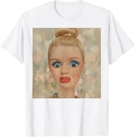 Y2k Cute Distressed Smoking Doll Face Drink Coffee Meme T-Shirt Humor Funny Doll Face Swimming Graphic Saying Tee Novelty Gift