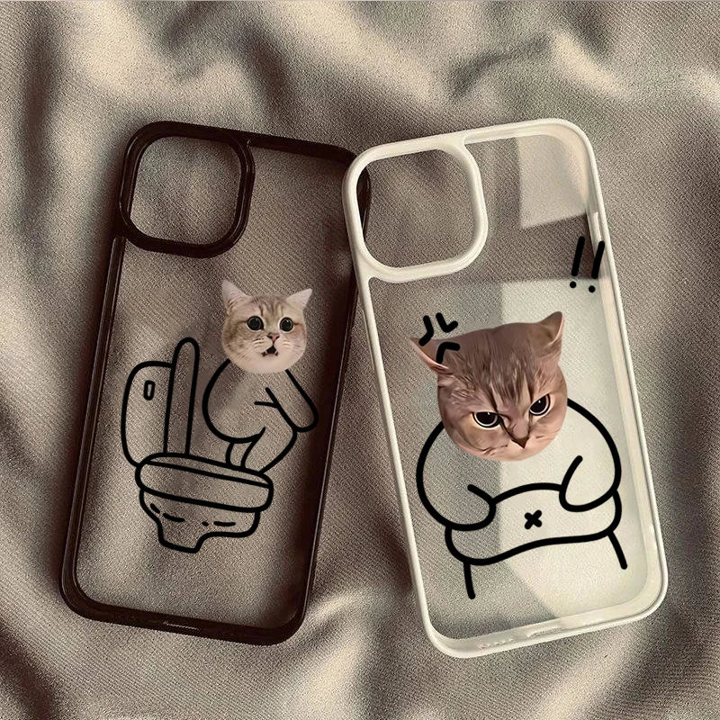 Funny Meme Cartoon Cat Phone Case for iPhone 16 17 15 14 11 12 13 Pro Max 16E Air X XR XS 7 8 Plus SE 2022 TPU Shockproof Cover
